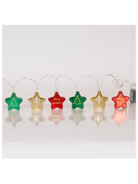 Σειρα, 10 led 5mm, με Πλαστικα Αστερια Πολυχρωμα,, Μπαταριας 3xaa, Timer, Διαφανο pvc Καλωδιο, Θερμο Λευκο Led, ανα 10cm, Προεκταση Παροχης 30cm, Ip20