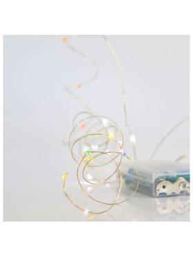 Σειρα, 20 Mini Led, Μπαταριας 3xaa, Χρονοδιακοπτη, Ασημι Χαλκινο Καλωδιο, Χρωματιστο led ana 10cm, Προεκταση Παροχης 10cm, Ip20