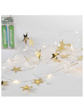 Σειρα 20 Mini led με Διακοσμητικα Αστερια και Περλες, Μπαταριας 3χαα, Timer, Θερμο Λευκο Led, Χαλκινο Καλωδιο, Προεκταση Παροχης 30cm, Ip20