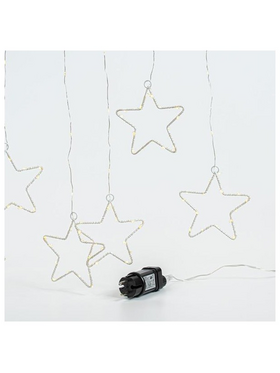 Κουρτινα, 184 Mini Led, με 8 Μεταλλικα Αστερια 12cm, με Μετασχηματιστη, Επεκταση εωσ 3, Διαφανο Καλωδιο, day Light Led, 155x175cm, Προεκταση Παροχης 50cm, Ip44