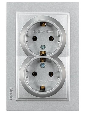 Πριζα Σουκο Διπλη Χωνευτη 16a Ασημι
