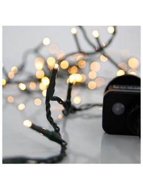 Σειρα, 100 led 3mm, 31v Μετασχηματιστη, 8 Προγραμματα & Μηνημη, Πρασινο pvc Καλωδιο, Θερμο Λευκο Led, ανα 5cm, Προεκταση Παροχης 3m, Ιρ44