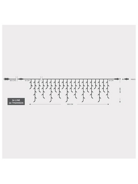 Βροχη, 144 led 3mm, 36v, Επεκταση ωσ 3, με Μετασχηματιστη, Προεκταση Παροχης 300cm, Πρασινο Καλωδιο,θερμο Λευκο Led,300x60cm (5/7/5/7), Ιρ44