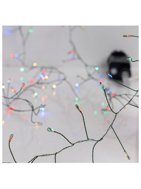 Cluster 12m, 960 Mini Led, Μετασχηματιστη, 8 Προγραμματα & Μνημη, Πρασινο Χαλκινο Καλωδιο, Χρωματιστο Led, Προεκταση Παροχης 3m, Ip44