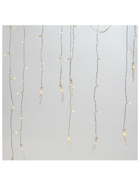 Βροχη, 96 led με 16 Σταλακτιτες 9,5cm, 31v Μετασχηματιστης, με Προγραμμα, Επεκταση εωσ 3, Διαφανο Καλωδιο, Θερμο Λευκο Led, 80x300cm (6/7/5), Προεκταση Παροχης 300cm, Ip44