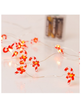 Σειρα, 20 Mini Led, Ζαχαρωτο με Kokkino Φιογκο, Μπαταριας 3xaa, Χρονοδιακοπτη, Ασημι Χαλκινο Καλωδιο, Θερμο Λευκο Led, ανα 10cm, Προεκταση Παροχης 30cm, Ip20