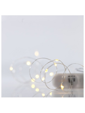 Σειρα, 12 Mini Led, Μπαταριας 2xcr2032, Ασημι Χαλκινο Καλωδιο, Θερμο Λευκο led ana 10cm, Ip20