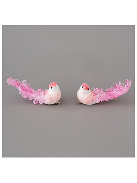 Πουλακι Ροζ, με Λευκα και ροζ Πουπουλα, 12x5cm