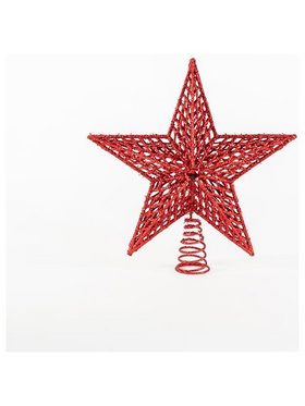 Πλαστικη Κορυφη Δεντρου, Glitter, Κοκκινο, 29,5x33cm