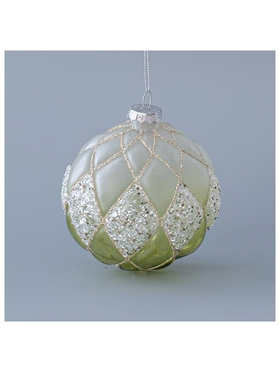 Γυαλινη Μπαλα, Ανοιχτο Πρασινο, με Σχεδια Glitter, σετ 4τμχ, 10cm