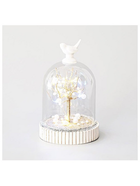 Γυαλινος Θολος, με Πουλακι και Δεντρο από Περλες, 12 Led, 11,6x18cm