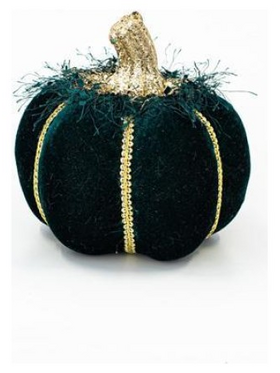 Βελουδινη Κολοκυθα, Σκουρο Πρασινο, με Χρυσο Γκλιτερ, 15cm