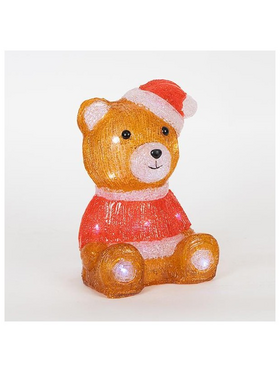 Ακρυλικος Αρκουδος Καφε & Κοκκινο, Μπαταριας 2xaa, 20 Λευκα + 5 Λευκα Flash Led, 16x14x24cm, Ip20