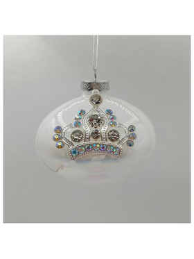 Γυαλινο Στολιδι, Κρεμμυδι, Ασπρο με Κορωνα, σετ 4τμχ, 10cm