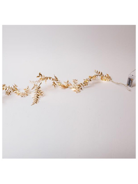 Φωτιζομενη Γιρλαντα me Χρυσο Πλατυ Φυλλο 150cm, 16 Θερμα Λευκα Mini Led, Μπαταριας 3xaa, Timer, Προεκταση Παροχης 30cm, Ip20