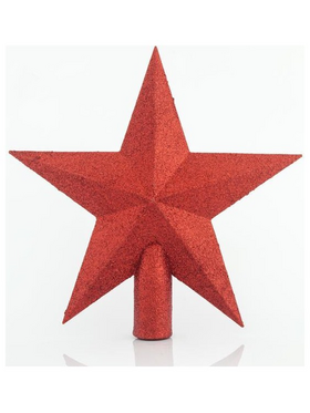 Κορυφη Δεντρου Αστερι Πλαστικο, Κοκκινο με Glitter, 20,5cm