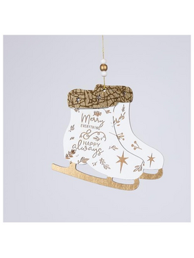 Ξυλινο Στολιδι Μποτουλα, Λευκο με Χρυσο, 0.5x14x24cm