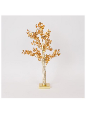 Χρυσο Δεντρο με Φυλλα Ευκαλυπτου 60cm, Μπαταριας 3xaa, Timer, 40 Θερμα Λευκα Mini Led, Ip20