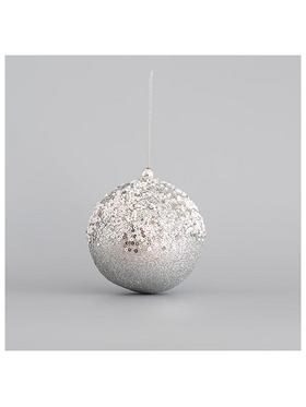 Πλαστικη Μπαλα, Ασημι, με Glitter και Χαντρες, σετ 4 Τμχ, 10cm