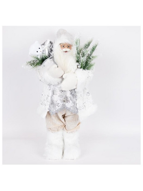 Αη Βασιλης με Λευκa Γουνινα Ρουχα, 60cm