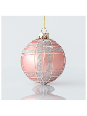 Γυαλινη Μπαλα, ροζ Ματ, με Ασημι Glitter, σετ 4τμχ, 8cm