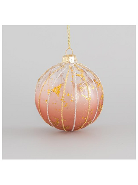 Γυαλινη Μπαλα, Διαφανη Ροζ, με Ασημι και Χρυσα Σχεδια, σετ 4τμχ, 8cm