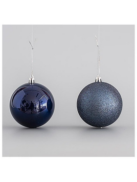 Πλαστικη Μπαλα, Σκουρη Μπλε, σετ 6 τμχ (3 Γυαλιστερες, 3 Glitter), 8cm