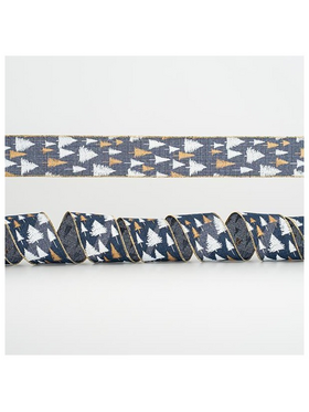 Κορδελα Μπλε, με Ασπρα και Χρυσα Δεντρα, 6,35cm, 10y