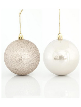 Μπαλα Πλαστικη, Εκρου, σετ 6τμχ, (2 Περλε, 4 Glitter), 8cm