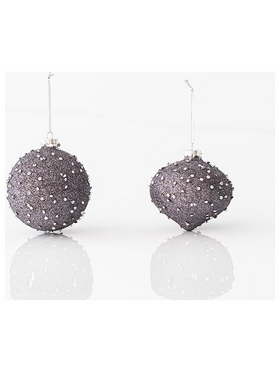 Γυαλινο Στολιδι, Ανθρακι, με Χαντρες και Glitter, σε 2 Σχηματα, σετ 4τμχ, 10cm