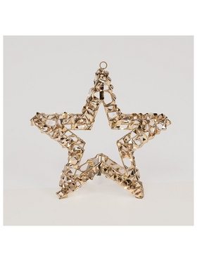 Φωτιζομενο Αστερι Χρυσο 50cm, 50 Led, Μπαταριας 3xaa, Timer, Ασημι Χαλκινο Καλωδιο, Θερμο Λευκο Led, Προεκταση Παροχης 30cm, Ip20