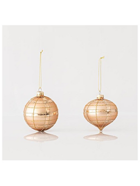 Γυαλινο Στολιδι, Σαμπανι, με Σχεδια Glitter, 2 Σχηματα, σετ 4 Τμχ, 8cm