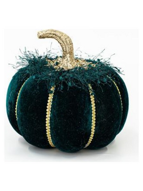 Βελουδινη Κολοκυθα, Σκουρο Πρασινο, με Χρυσο Γκλιτερ, 20cm