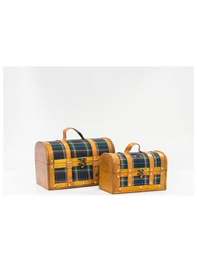 Υφασματινη Βαλιτσα, Μπλε Καρο, σετ 2 Τμχ, 30x18x19cm και 24x13x15,3cm