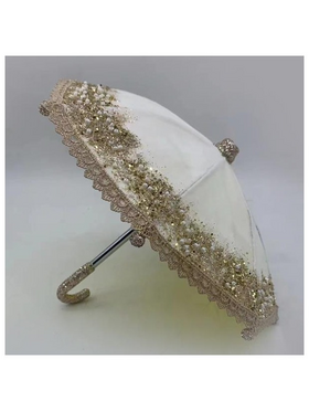 Βελουδινη Ομπρελα, Λευκη με Σαμπανι Glitter, 26x23cm