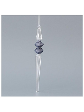 Γυαλινο Στολιδι, Διαφανο, με Μπλε Glitter, σετ 4τμχ, 2,8x21cm