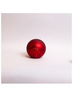Γυαλινη Διακοσμητικη Μπαλα, Κοκκινη Ματ, Φωτιζομενη, με Λουνα Παρκ, 15cm