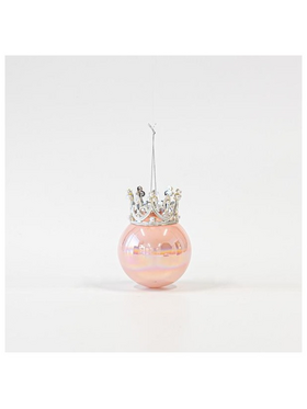 Γυαλινη Μπαλα, ροζ Περλε, με Κορωνα, σετ 4τμχ, 8x10cm