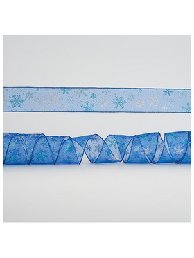 Κορδελα Διαφανη Μπλε, με Χιονονιφαδες, 6,35cm, 10y