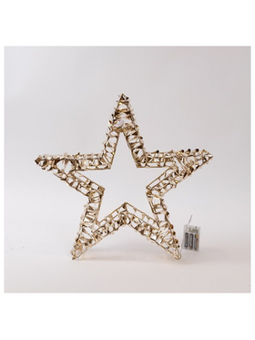 Φωτιζομενο Αστερι Χρυσο 38cm, 40 Led, Μπαταριας 3xaa, Timer, Ασημι Χαλκινο Καλωδιο, Θερμο Λευκο Led, Προεκταση Παροχης 30cm, Ip20