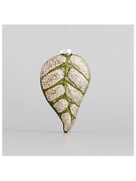 Γυαλινο Στολιδι, Φυλλο, Πρασινο, με Glitter, σετ 4τμχ, 7x2,6x11,5cm