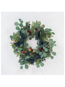 Στεφανι, με Μπλε Berry και Πρασινους Φιογκους, 60cm