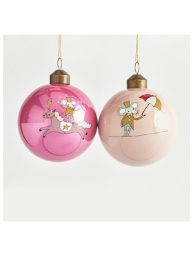 Γυαλινες Μπαλες, ροζ , 2 Σχεδια, σετ 4τμχ,8cm