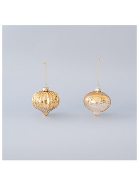 Γυαλινο Στολιδι, Κρεμμυδι, Χρυσο, 2 Σχεδια, σετ 4τμχ, 8cm