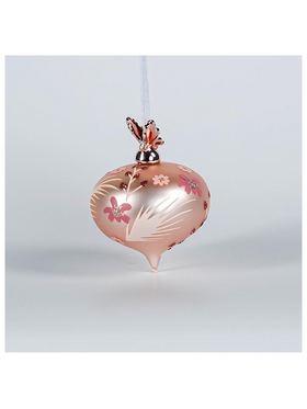 Γυαλινη Μπαλα, ροζ με Πορσελανινη Πεταλουδα, 1τμχ, 9cm