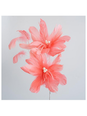 Διπλο Λουλουδι με Πουπουλα, Ροζ, 82cm