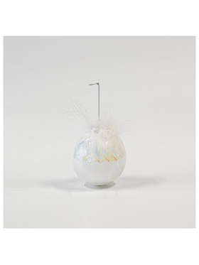 Γυαλινη Μπαλα, Λευκη Ιριδιζουσα, με Πουπουλα, σετ 4τμχ, 10cm