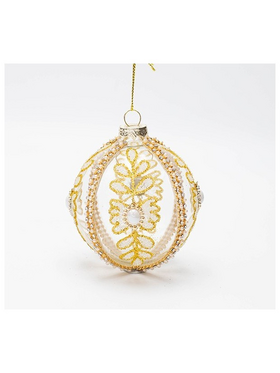 Γυαλινη Μπαλα, Διαφανη με Λευκη Περλα, σετ 4τμχ, 8cm