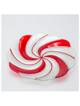 Πιατελα Candy Στρογγυλη, Ασημι Κοκκινο, Γυαλινη Διακοσμητικη, 31.5cm