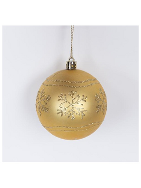 Μπαλα Πλαστικη, Χρυση, με Χιονονιφαδες, σετ 6τμχ, 8cm (Top 120)